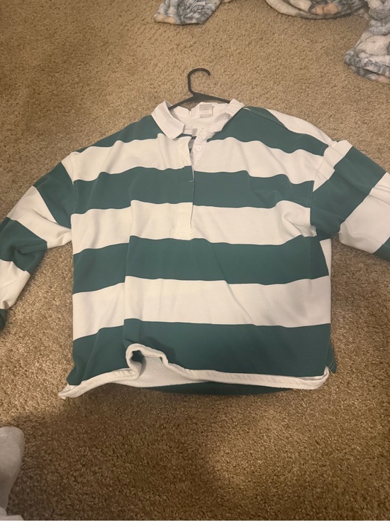 No boundaries Tops - No Boundaries Green and White Striped Long Sleeve Rugby Tee